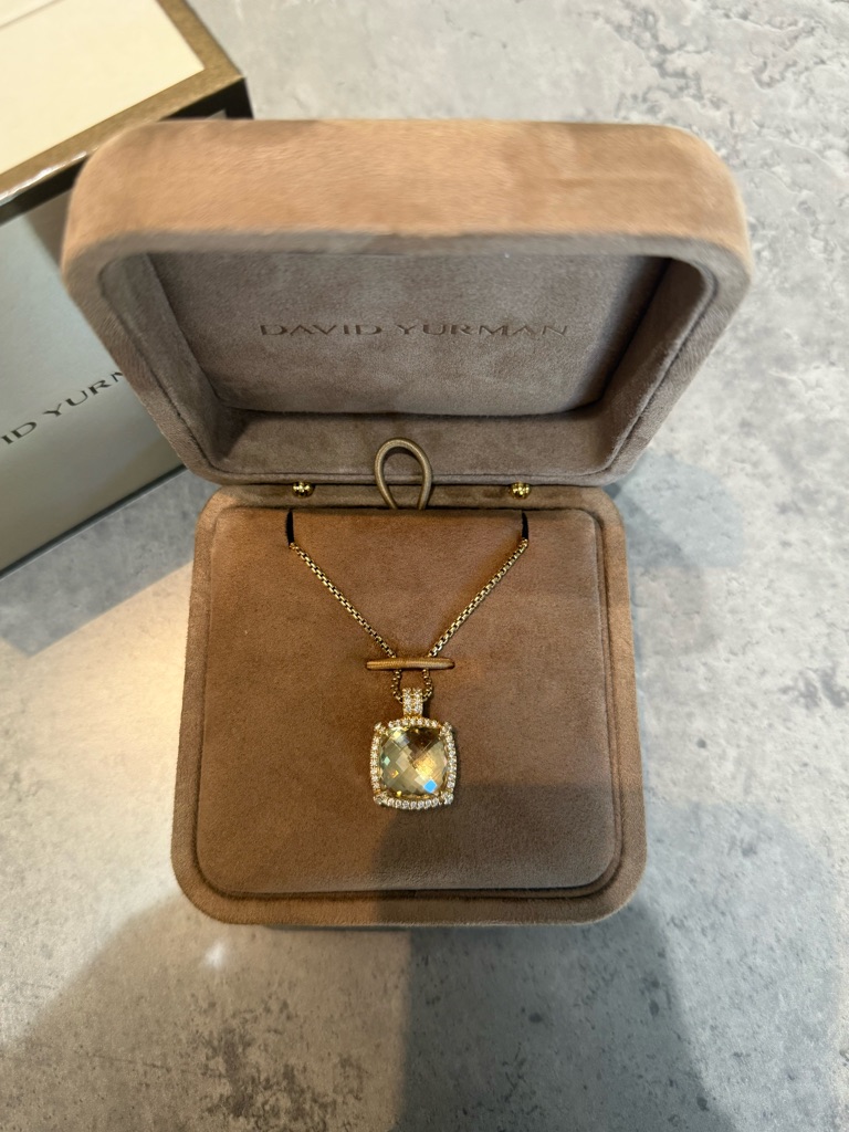 David Yurman Gold Citrine Halo Pendant Necklace 4000$